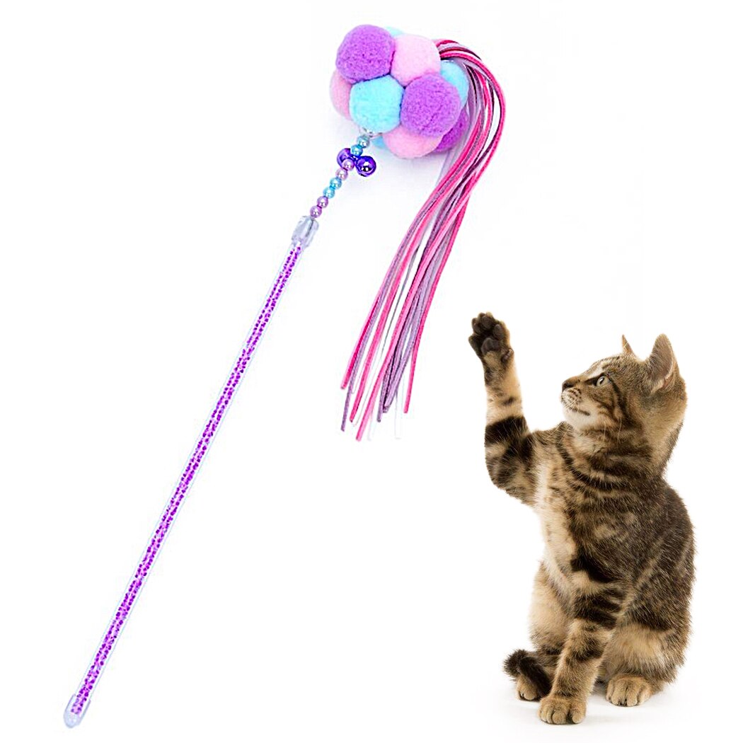 Funny Cat Artifact Handmade Feather Pompom Tassel Funny Cat Pole Pet Cat Toy Fairy Funny Cat Stick Pet Interactive Toy Supplies-ebowsos