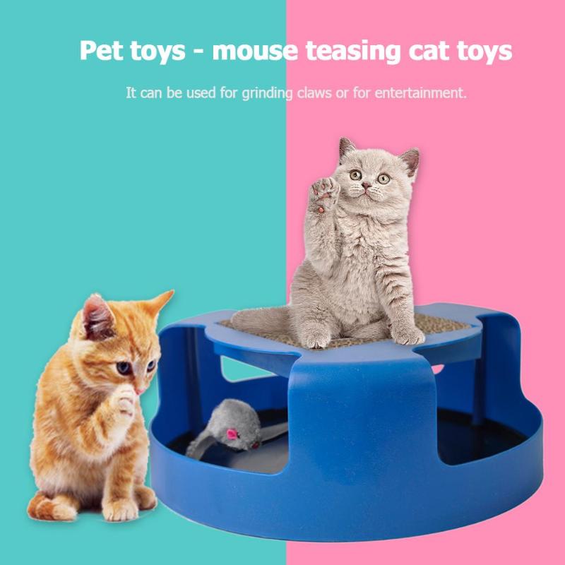 Funny False Mouse Turbo Toy Cat Kitten Interactive Plastic Disc Design Grinding Claw Toys with Scratcher Cardboard 25.5*25.5*9cm - ebowsos