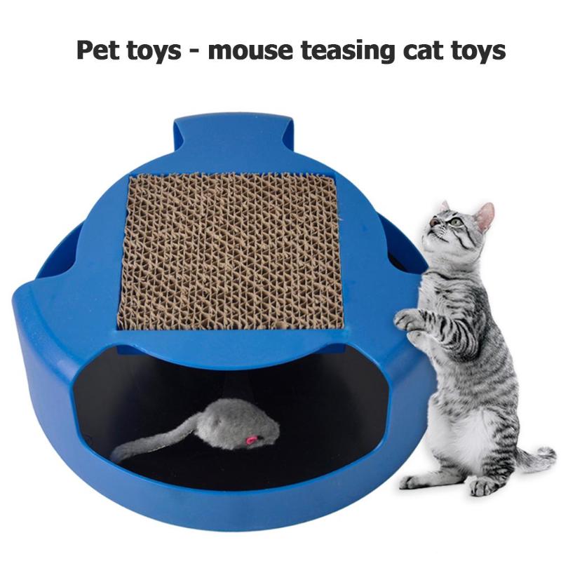 Funny False Mouse Turbo Toy Cat Kitten Interactive Plastic Disc Design Grinding Claw Toys with Scratcher Cardboard 25.5*25.5*9cm - ebowsos