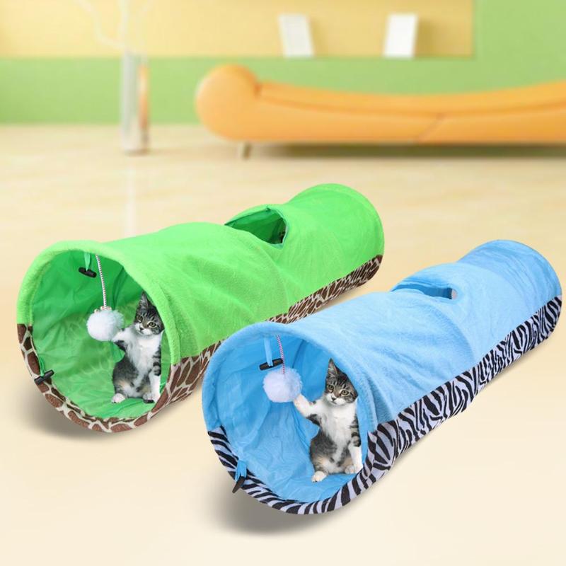 Funny Pet Tunnel Cat Play Rainbown Tunnel Brown Foldable 2 Holes Cat Tunnel Kitten Toy Bulk Toys Rabbit Tunnel Cat Cave - ebowsos