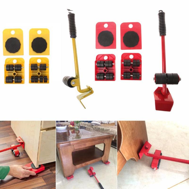 Furniture Mover Tool Set Furniture Transport Lifter Heavy Stuffs Moving Tool 4 Wheeled Mover Roller+1 Wheel Bar Hand Tools Set - ebowsos