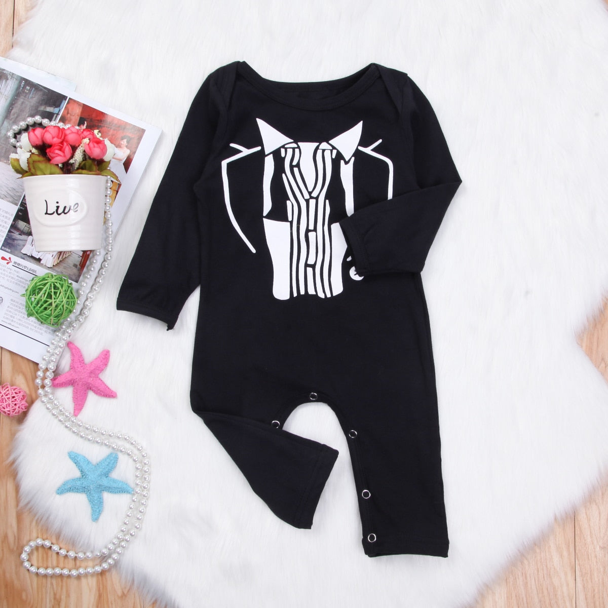 Gentleman Baby Boy Cotton Long Sleeve Romper Jumpsuit Outfit Clothes 0-2T - ebowsos