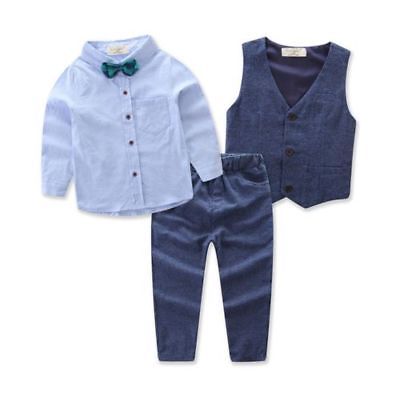 Gentleman Style Toddler Kid Baby Boy Formal Shirt Vest Bowtie 3PCS Clothes Suit - ebowsos