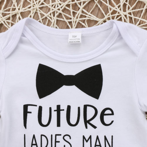 Gentleman Toddler Infant Baby Boys Kids Cute Letter Cotton Short Sleeve Jumpsuit Bodysuit Clothes Outfit Summer - ebowsos