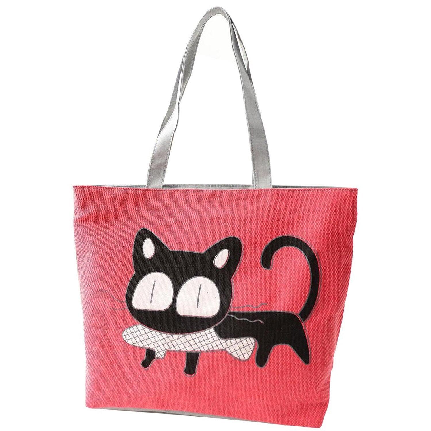 Girl cat eat fish shopping bag Shoulder Women Handbags beach tote bags handbags red - ebowsos