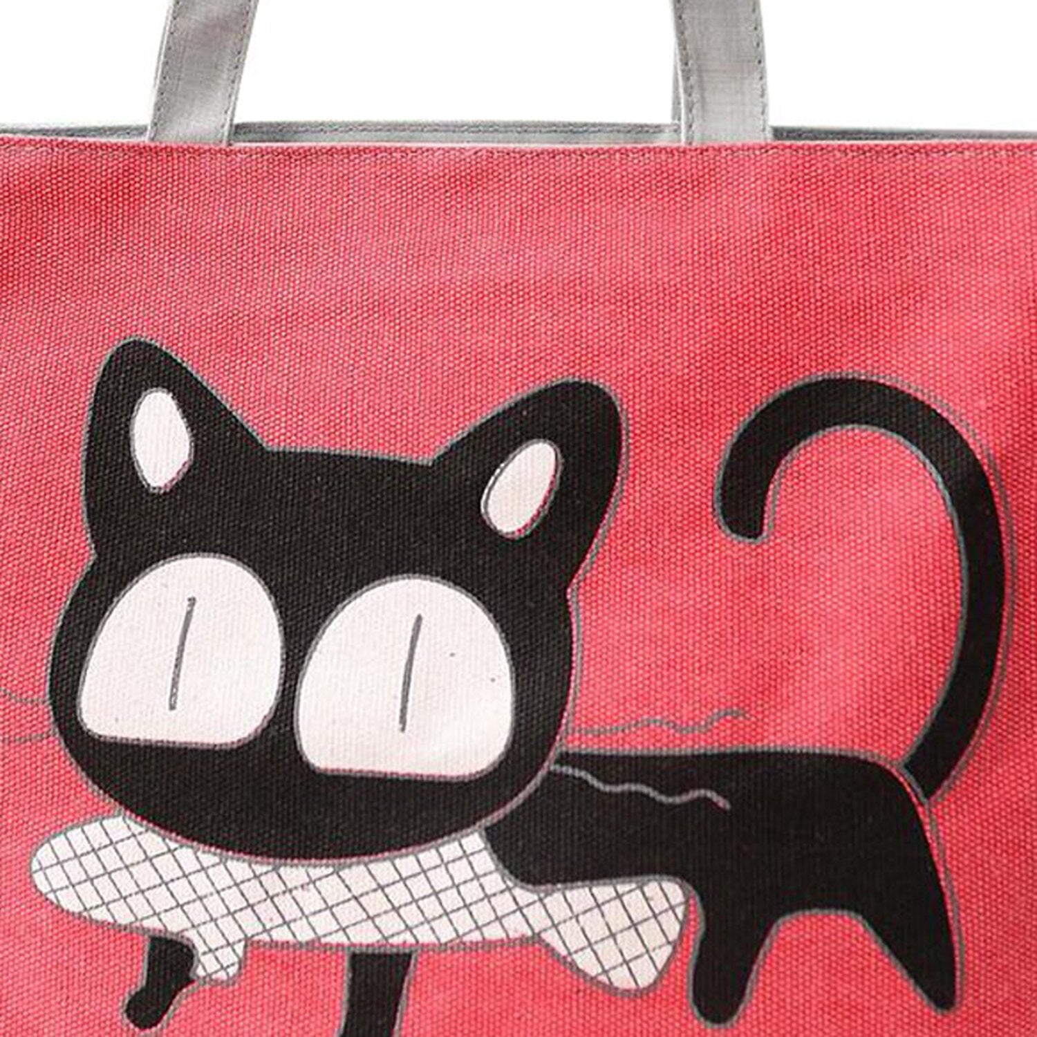 Girl cat eat fish shopping bag Shoulder Women Handbags beach tote bags handbags red - ebowsos