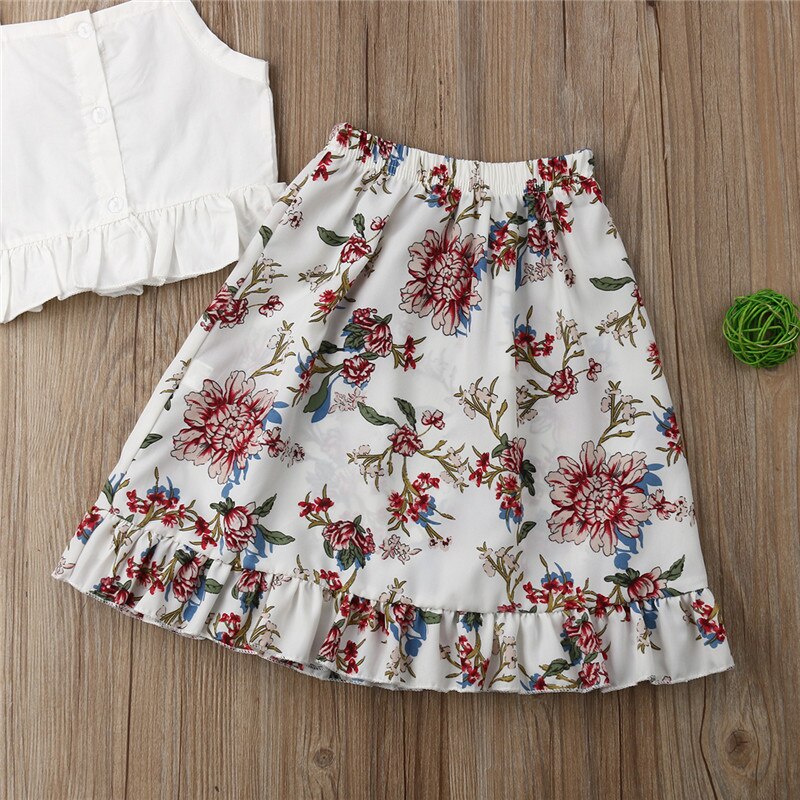 Girls 2pcs Crop Tops Sleeveless Floral Tutu Long Skirt Outfits Cute Summer Newborn Infant Baby Girl Clothes Set 6-4T - ebowsos