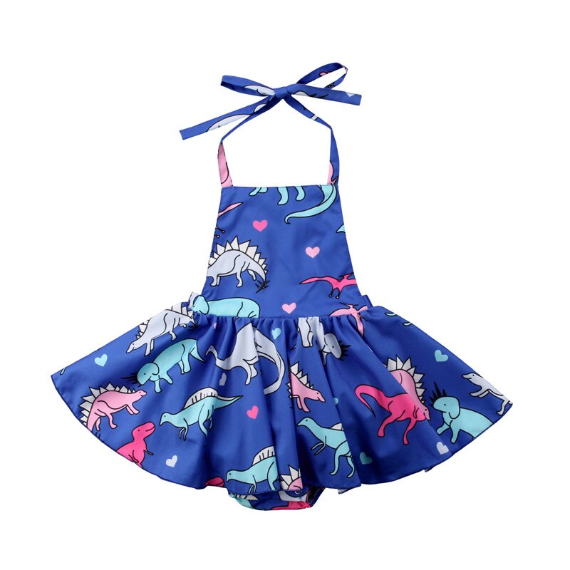 Girls Baby Cartoon Dinosaur Romper Dress Princess Backless Dress Clothes Jumpsuit Tutu - ebowsos