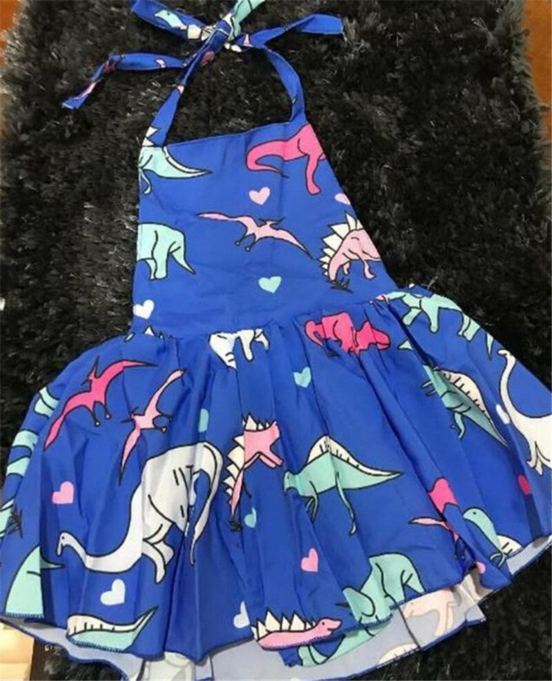 Girls Baby Cartoon Dinosaur Romper Dress Princess Backless Dress Clothes Jumpsuit Tutu - ebowsos