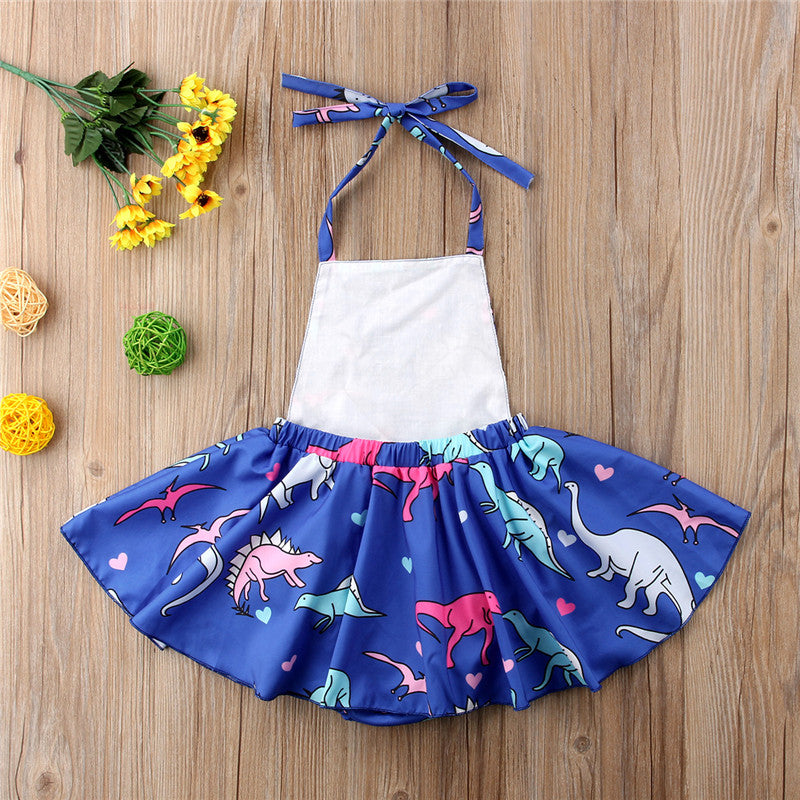 Girls Baby Cartoon Dinosaur Romper Dress Princess Backless Dress Clothes Jumpsuit Tutu - ebowsos