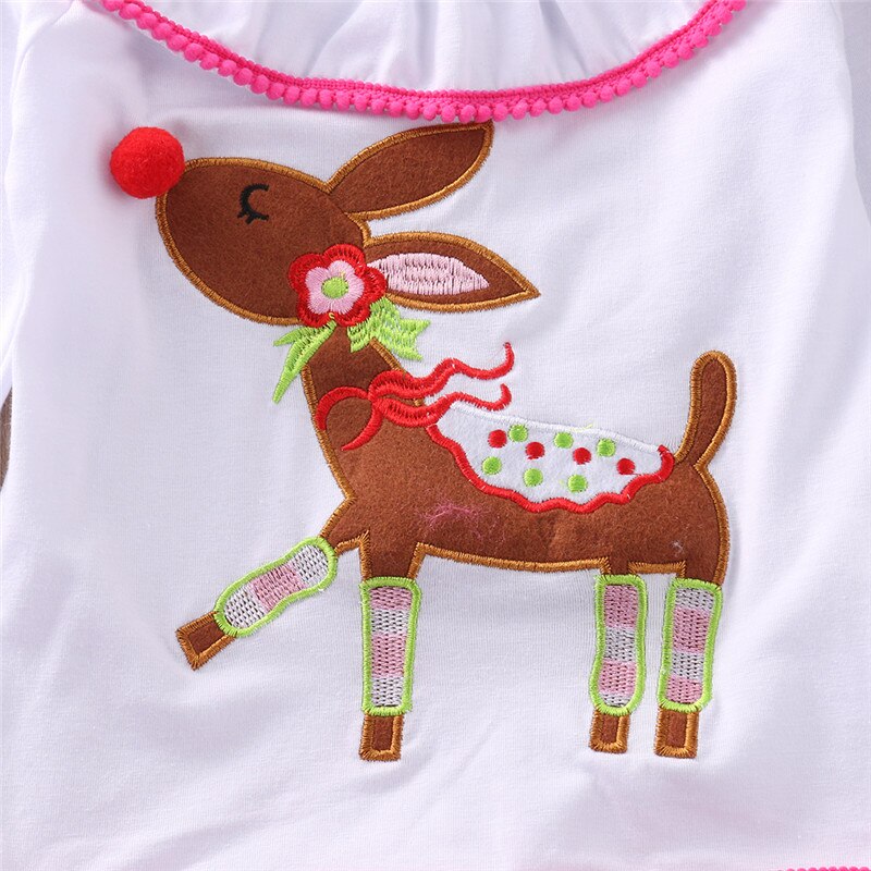 Girls Cartoon Pajama Sets Christmas Sleepwear Clothing Cotton Deer Tops Ruffles Pants Trousers 2PCS Sleepwear Outfit - ebowsos