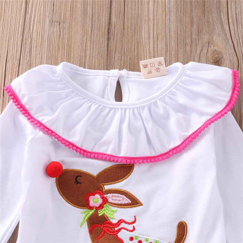 Girls Cartoon Pajama Sets Christmas Sleepwear Clothing Cotton Deer Tops Ruffles Pants Trousers 2PCS Sleepwear Outfit - ebowsos