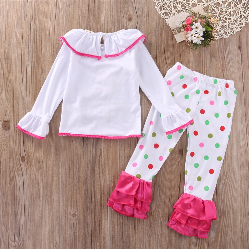 Girls Cartoon Pajama Sets Christmas Sleepwear Clothing Cotton Deer Tops Ruffles Pants Trousers 2PCS Sleepwear Outfit - ebowsos