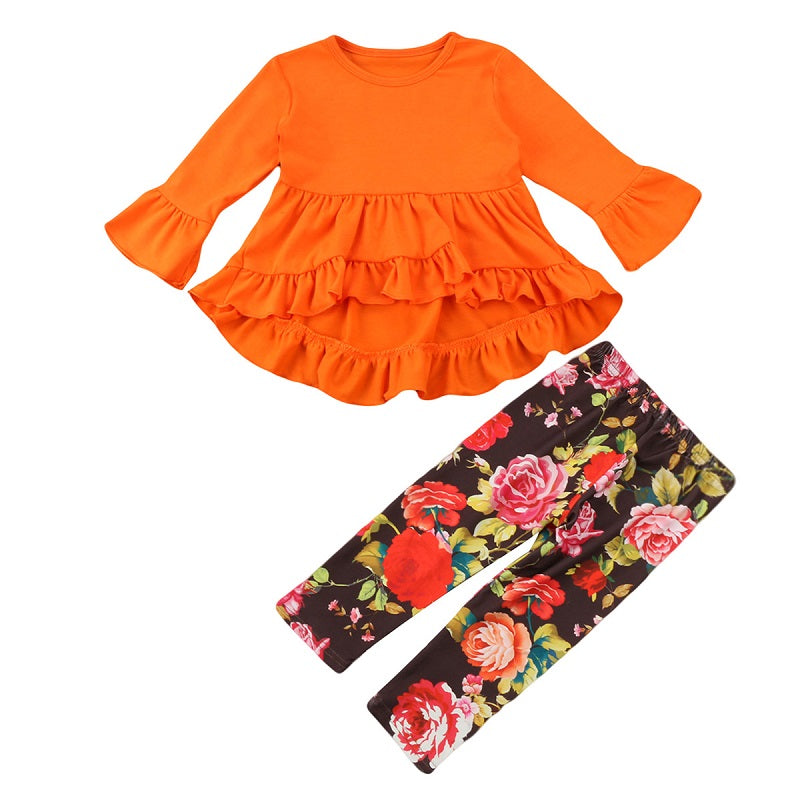 Girls Clothing Set Floral Girls Suit Infant Kid Baby Girl Long Sleeve T-shirt Cotton Tops + Floral Pants Outfit Set Clothes - ebowsos