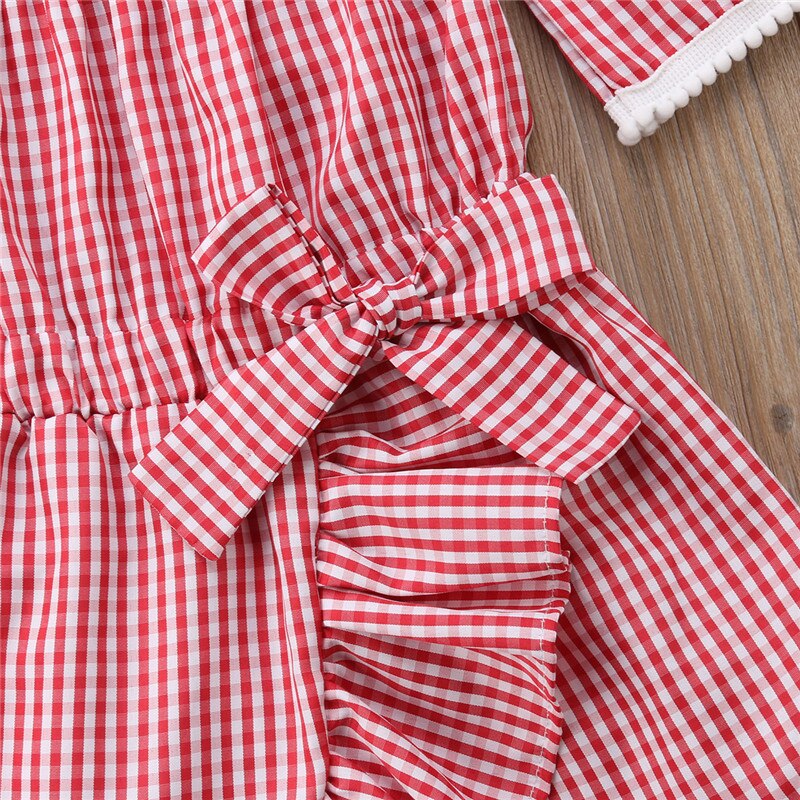 Girls Off Shoulder Bowknot Print Dress Plaid Party Clothes Summer Kid Baby Girl Clothing Dresses 1-5T - ebowsos