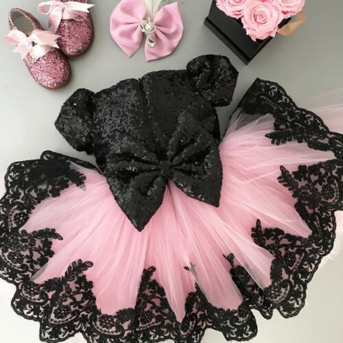 Girls Party Tutu Cute Lace Back Big Bow Clothes Dresses Flower Kids Girl Dress Birthday Wedding Formal Pageant 6M-6T - ebowsos