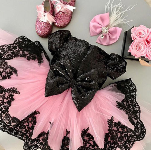 Girls Party Tutu Cute Lace Back Big Bow Clothes Dresses Flower Kids Girl Dress Birthday Wedding Formal Pageant 6M-6T - ebowsos