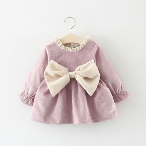 Girls Princess Dress Kids Baby Winter Zippers Bow Party Pageant Long Sleeve Warm Dress Winter Outfit Cloth - ebowsos