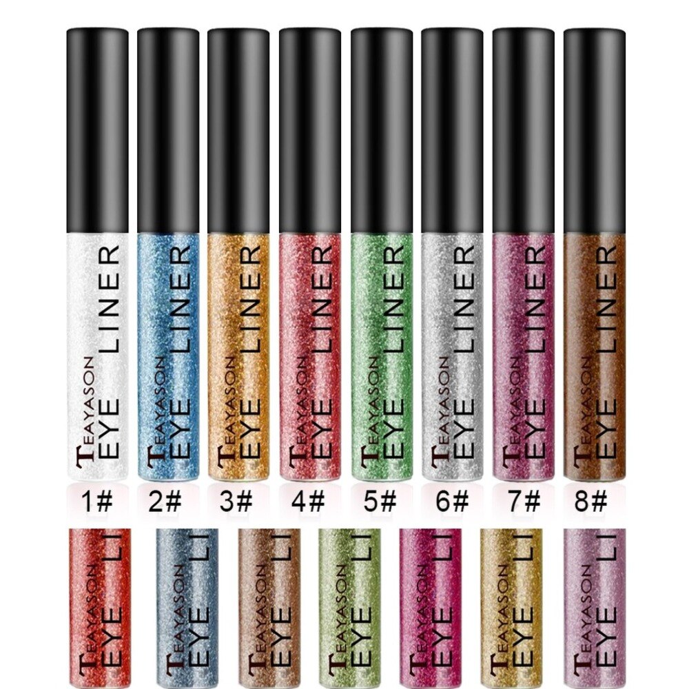 Glitter Liquid Eyeliner Metallic Shimmer Glitter Eyeshadow Pigment Waterproof Makeup Eyeliner - ebowsos