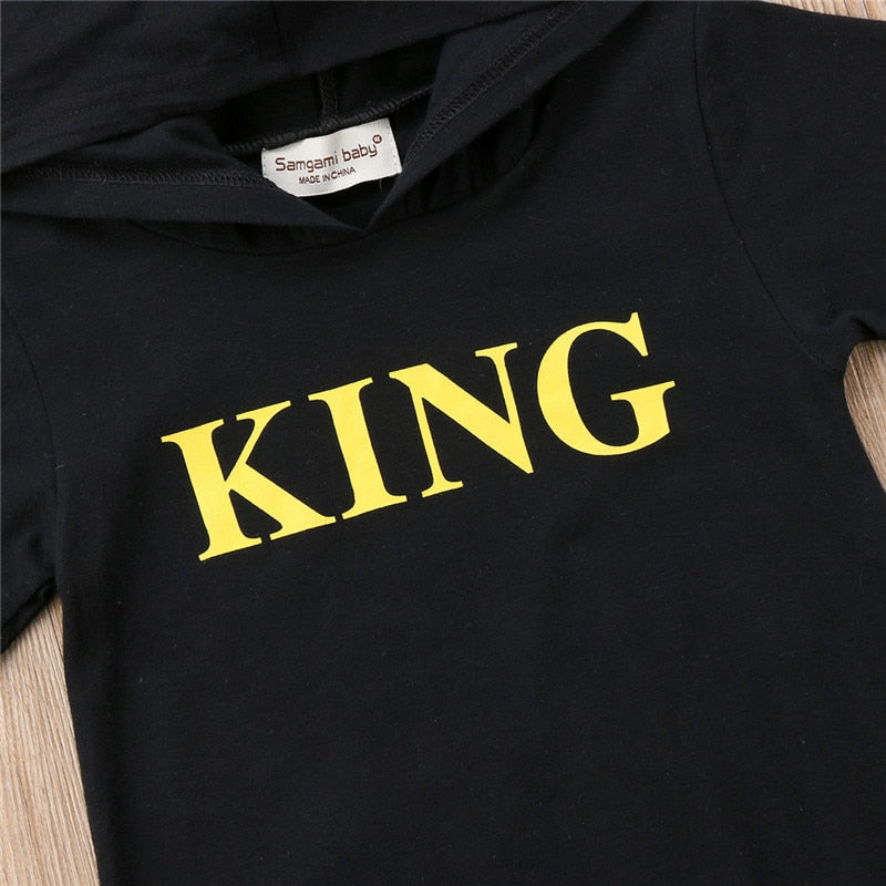 Golden King Letter Printing New Newborn Baby Kid Boy Romper Jumpsuit Cotton Hooded Outfit Set - ebowsos