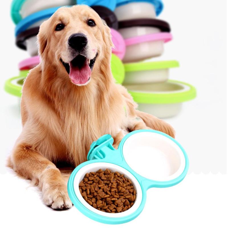 Green Detachable Pet Double Bowls Durable Hanging Cage Dog Dish Feeder Kit - ebowsos