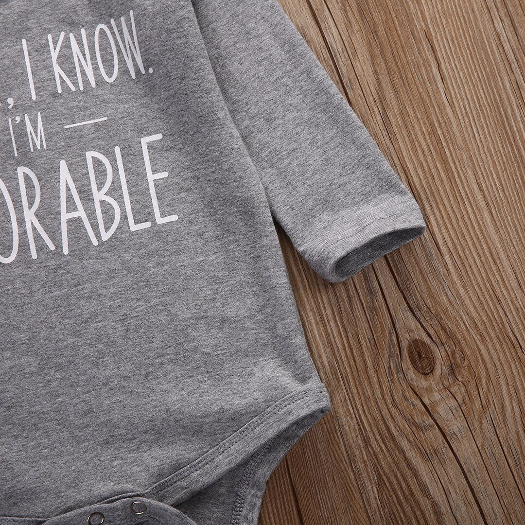 Grey Baby Girls Boys Letters  Jumpsuit Bodysuit Cotton Outfits Clothes - ebowsos