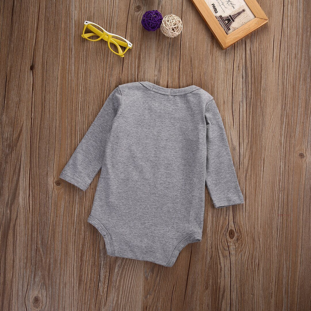 Grey Baby Girls Boys Letters  Jumpsuit Bodysuit Cotton Outfits Clothes - ebowsos