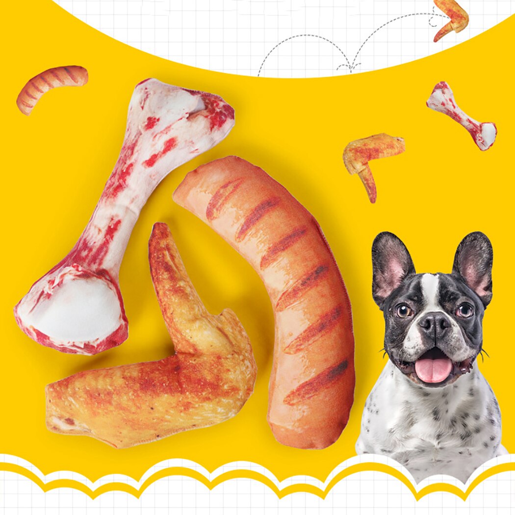 Grilled Chicken Wings Sausage Shape Toy Dog Chew Toy Simulated Food Dog Squeaky Toy Pet Play Toy Supplies For Puppy Teething-ebowsos