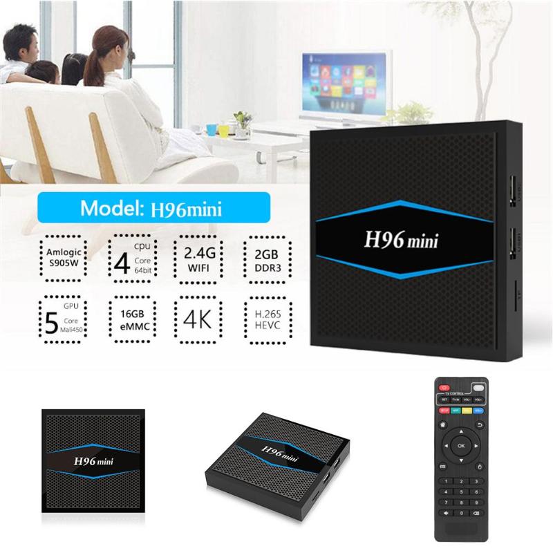 H96 Mini Amlogic S905W Quad Core Android 7.1 TV Box 2GB RAM 16GB ROM 2.4G/2.5G WiFi Bluetooth USB HDMI 4Kx2K Media Player - ebowsos