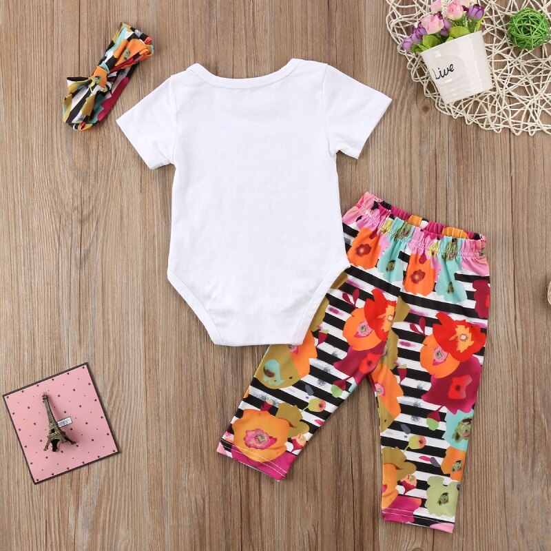 HELLO WORLD Newborn Kids Baby Girls Hello World Floral Hoop Romper Tops Pants Outfit Clothes - ebowsos