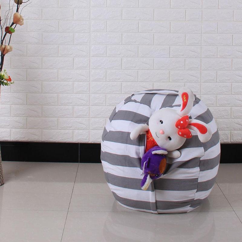 HJ Canvas Stuffed Plush Toy Bag Foldable Clothes Storage Bean Bag Home Pouch - ebowsos