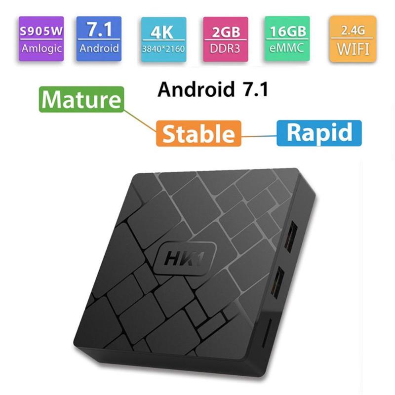 HK1 Android 7.1 S905W Quad Core 2G+16G Smart TV 4K 3D 2.4G WiFi Set-top Box Media Player with Remote Control High Quality - ebowsos