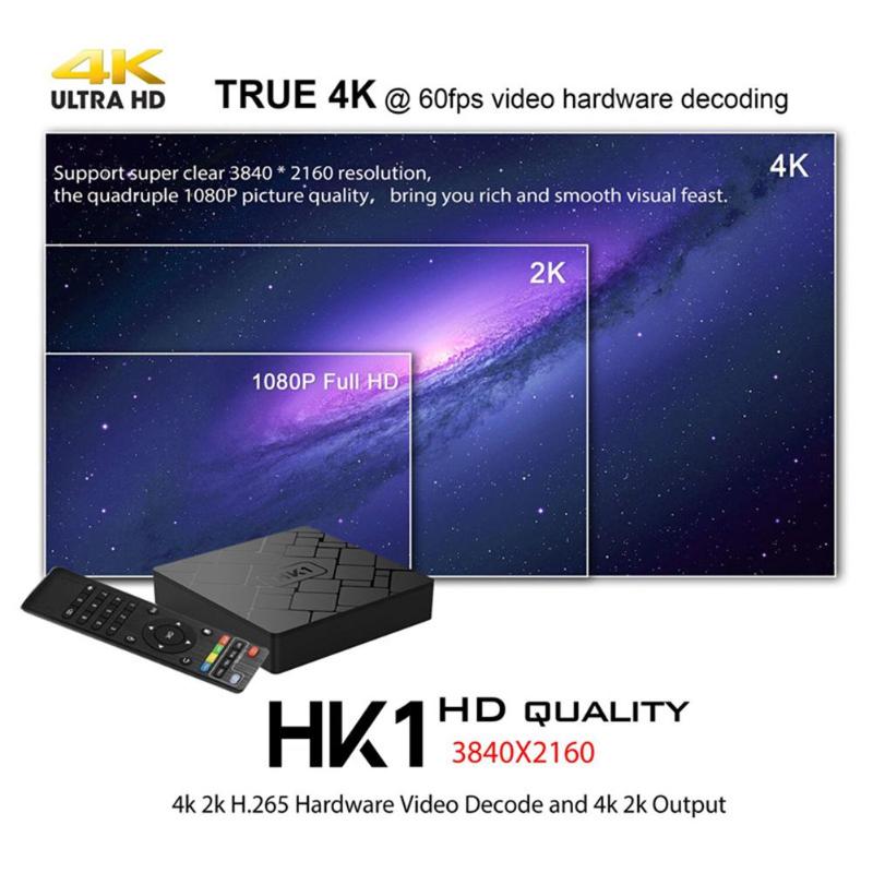 HK1 Android 7.1 S905W Quad Core 2G+16G Smart TV 4K 3D 2.4G WiFi Set-top Box Media Player with Remote Control High Quality - ebowsos