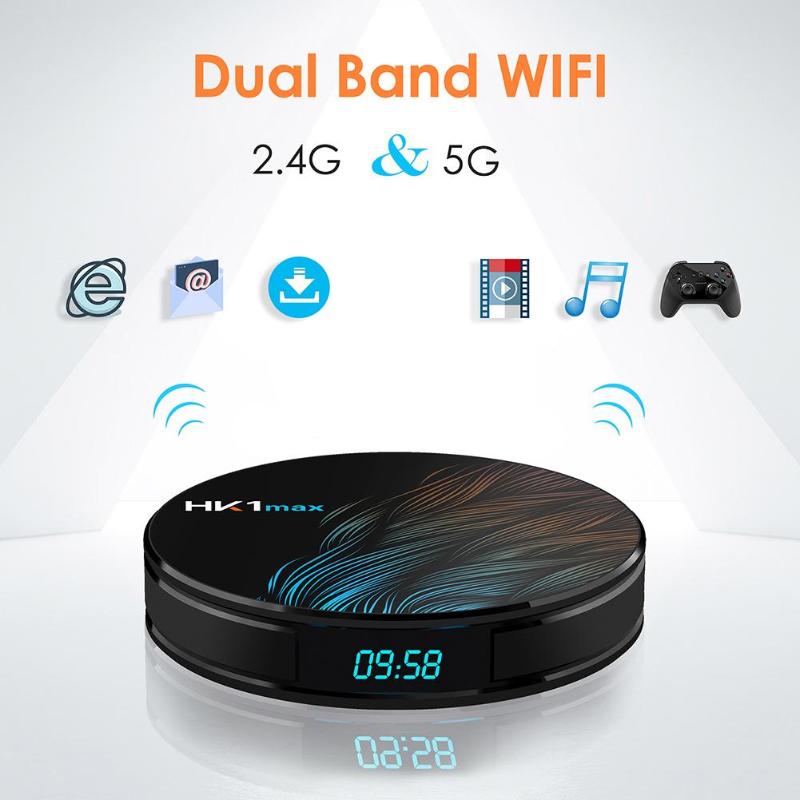 HK1 MAX Android 9.0 TV Box 2G+16G RK3328 Quad Core 2.4G/5G WiFi 4K 3D H.265 Set-top Box Media Player 10/100 standard RJ-45 New - ebowsos