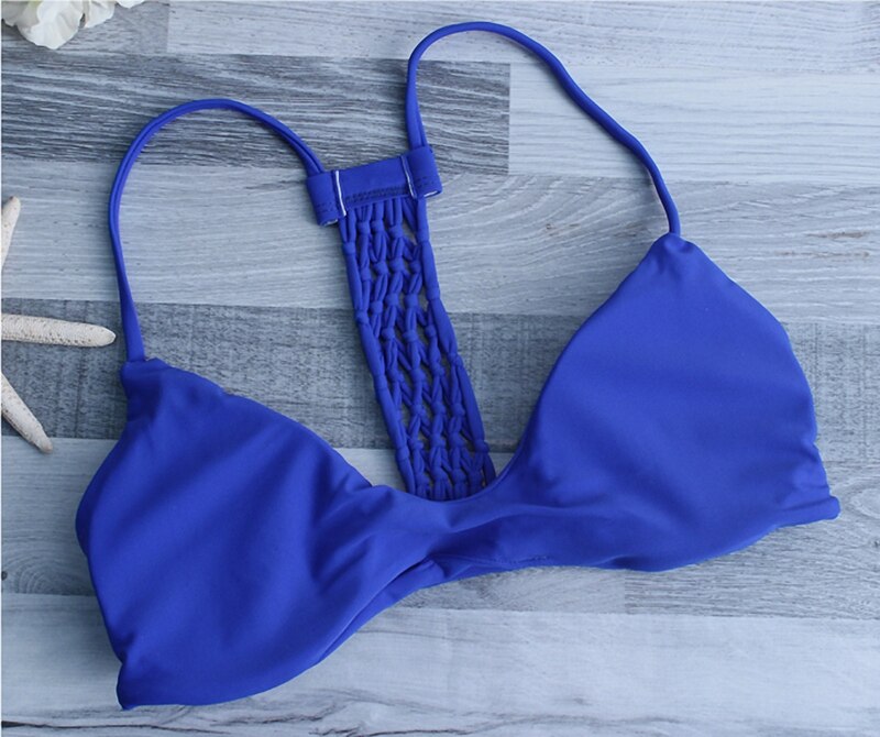 Hand-made Knitted Bikini Net Yarn Swimsuit Royal Blue Bikini Set Sexy Female Bathing Swimwear Women Beach Swimsuit - ebowsos