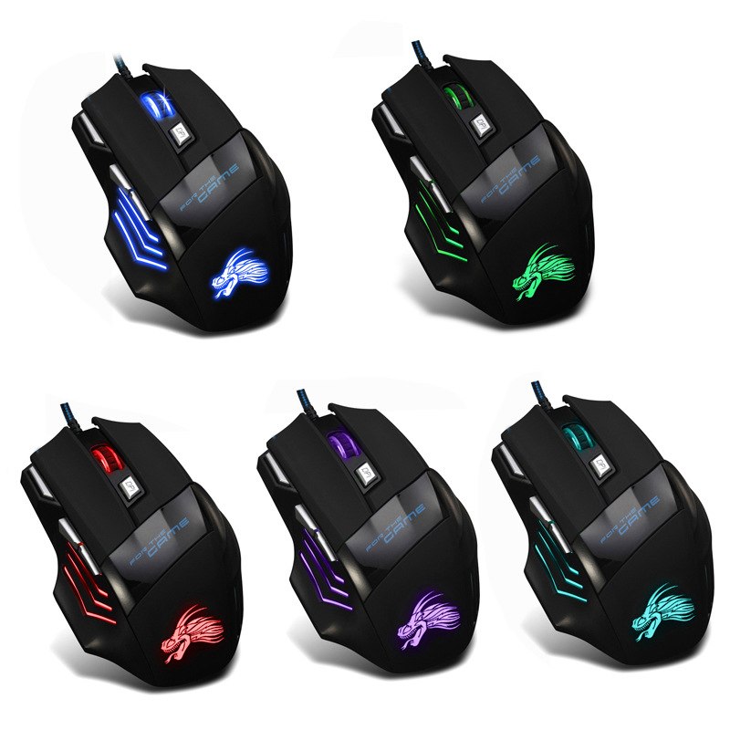 7 Buttons Wired Gaming Mouse Professional Adjustable 2500DPI USB Cable LED Optical Gamer Mouse for Computer Laptop PC Mice - ebowsos