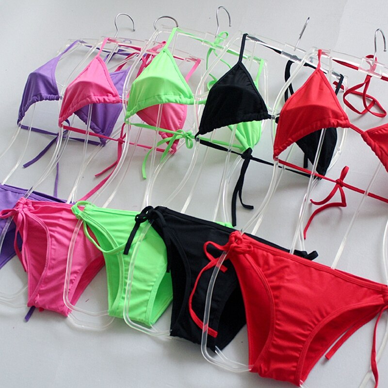 Hot Wholesale Women's Bikini Promotion Adjustable Strappy Bikini Swimsuit Halters Ladies Swimwear Cheap Bikini Set - ebowsos