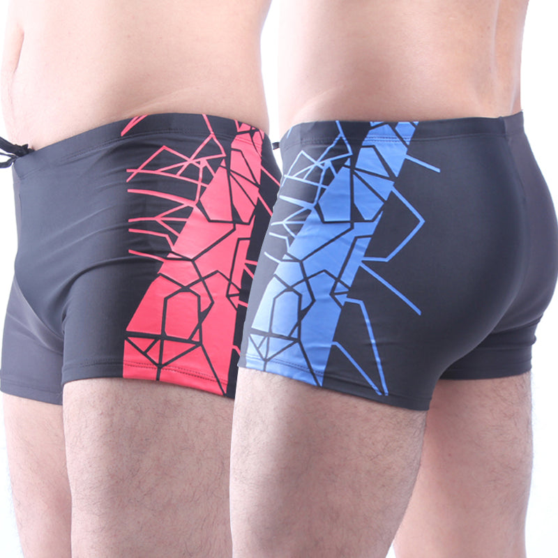 Matching Color Black and Dark Grey Swimming Trunk Geometric Imprint Male Swimwear Waist-tie Nylon Men Swimsuit Drop Shipping - ebowsos