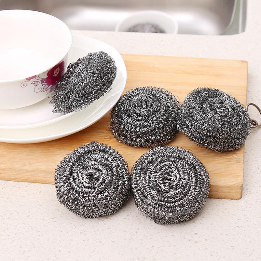 6pcs/lot  Sponges & Scouring Pads Stainless Steel Cleaning Metal Scrubber Ball kitchen Brush Dish Cleaning Tools - ebowsos