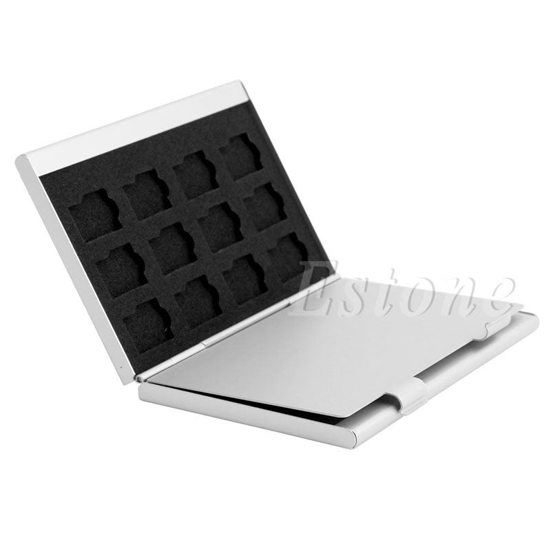 Silver Aluminum Memory Card Storage Case Box Holder For 24 TF Micro SD Cards - ebowsos