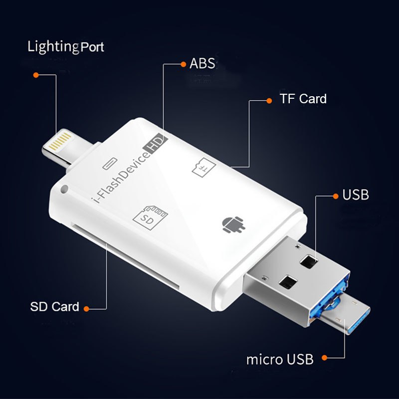 3in1 Card Reader for IOS Android Windows USB 2.0 SD/Micro SD TF OTG Smart Memory Card Adapter for iPhone iPad Android Cardreader - ebowsos