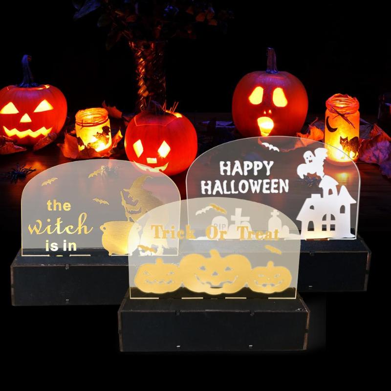 Halloween Ghost House Ornaments Wooden Environmental Creative Daily Durability LED Light Festival Home Decorative Craft - ebowsos