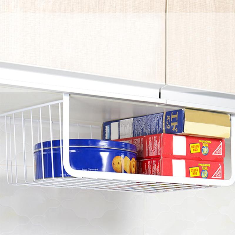 Hanging Under Cupboard Iron Storage Shelf Mesh Basket Kitchen Rack Chopping Block Rack Cutting Board Towel Holder Cabinet Door - ebowsos