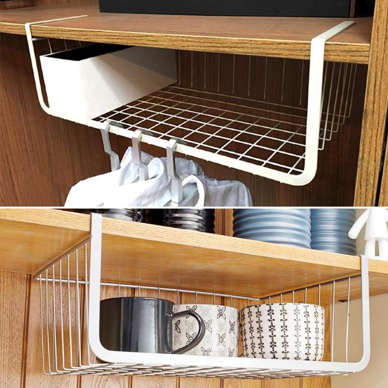 Hanging Under Cupboard Iron Storage Shelf Mesh Basket Kitchen Rack Chopping Block Rack Cutting Board Towel Holder Cabinet Door - ebowsos