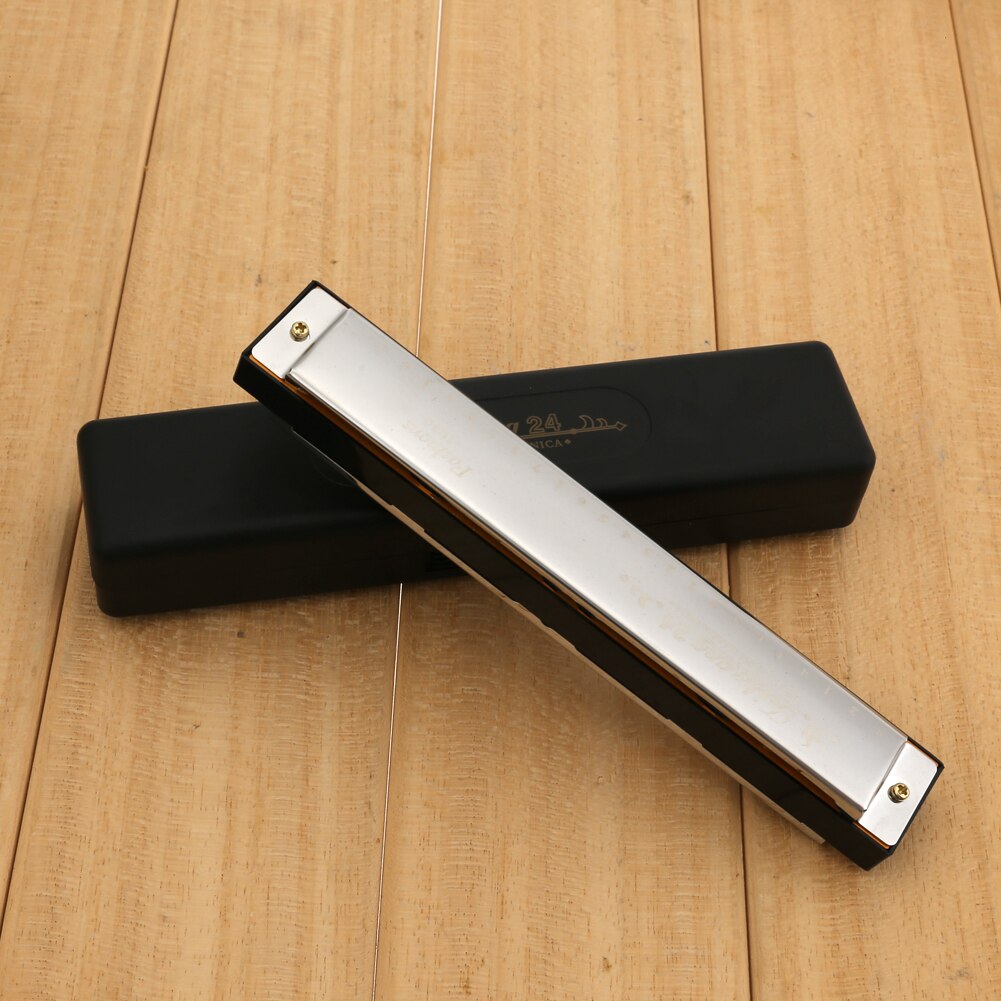 Harmonica 24 Holes 48 Tones Key of C Silver Tremolo Harmonica Blues Jazz Rock Folk Music Musical Instrument Mouth Organ w/ Case-ebowsos