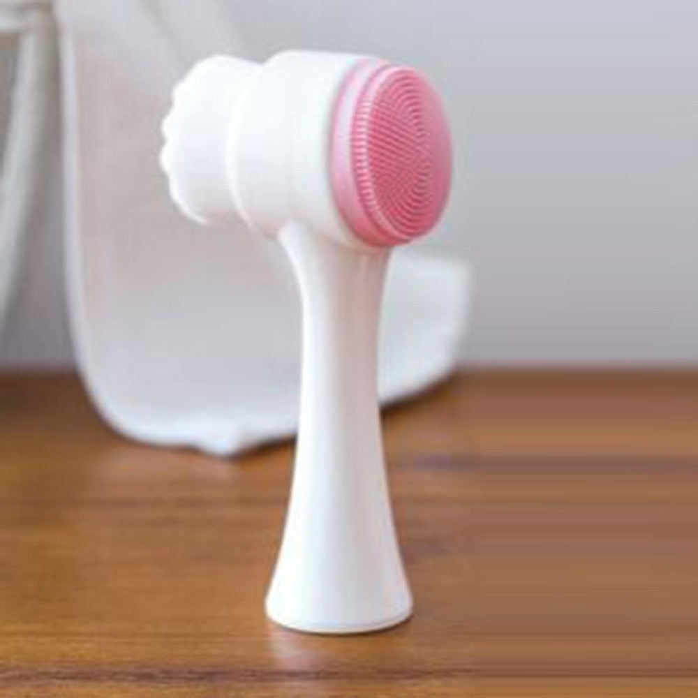 High Quality 3D Wash Brush Face Deep Cleansing Soft Hair Stand Double Side Silicone Massage - ebowsos