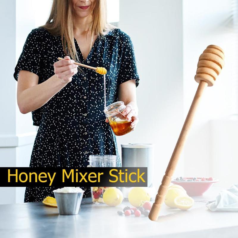 High Quality Honey Stir Bar Mixing Handle Jar Spoon Practical 1Pc Wood Dipper Honey Long Stick Supplies Honey Kitchen Tools hot - ebowsos