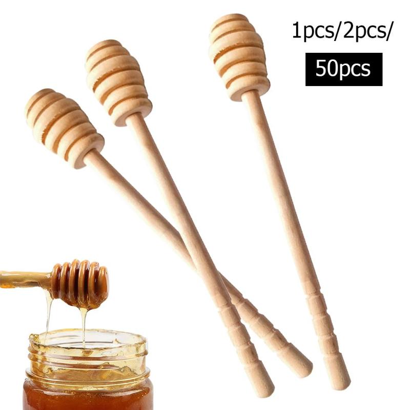 High Quality Honey Stir Bar Mixing Handle Jar Spoon Practical 1Pc Wood Dipper Honey Long Stick Supplies Honey Kitchen Tools hot - ebowsos