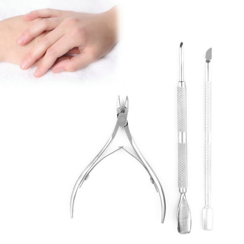 High Quality Nail tools 3pcs/set Stainless Steel Nail Tool Cuticle Nipper Spoon Cuticle Pusher Remover Cutter Clipper Big Sale - ebowsos