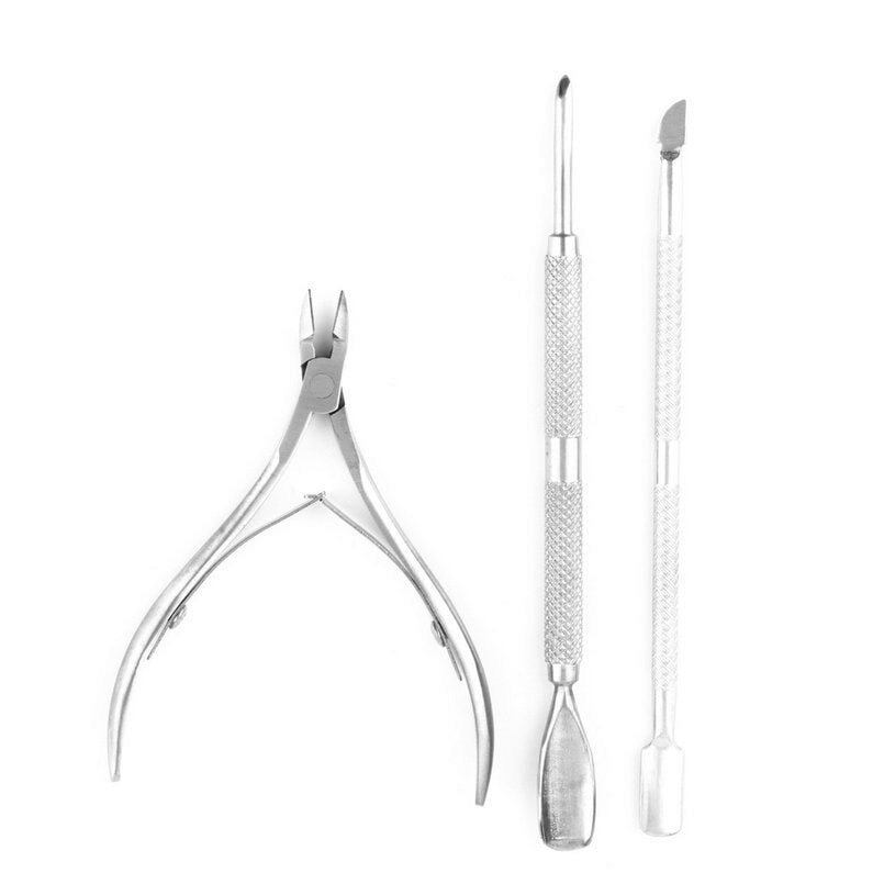 High Quality Nail tools 3pcs/set Stainless Steel Nail Tool Cuticle Nipper Spoon Cuticle Pusher Remover Cutter Clipper Big Sale - ebowsos